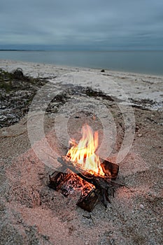 Campfire on beach on Middle Cape Sable in Everglades National Park, Florida.