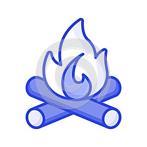 Campfire, burning bonfire, wood log with fire flame in editable design