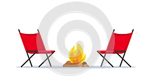 Campfire and camping chairs. Summer portable outdoor furniture for traveling. Climbing, hiking, trakking sport, adventure tourism