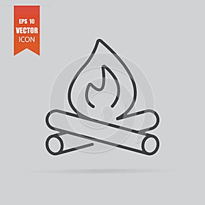 Campfire icon in flat style isolated on grey background