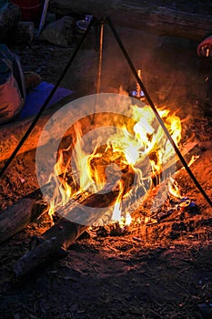 Campfire in night