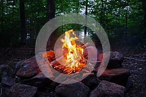 Campfire at night in the Adirondack Mountains of Upstate New York. photo