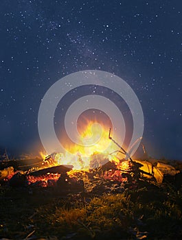 Campfire in the night photo