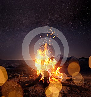 Campfire At Night Watching The Stars