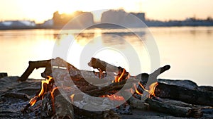 Campfire sunset river