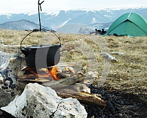 Campfire and tent