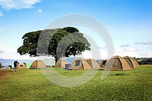 Campground in the mountains of the Ngorongoro crater . Africa.