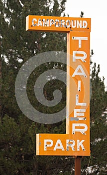 Campground Trailer Park Sign Advertising in Disrepair