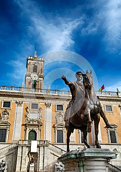 Campidoglio square and Marco Aurelio statue in Rome photo