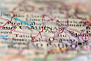 Campinas, Brazil highlighted on a world map