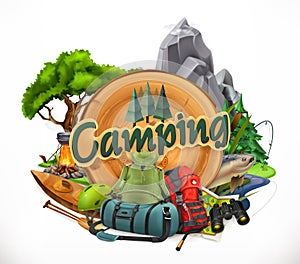 Camping, 3d vector emblem