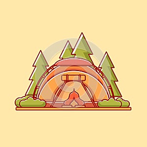 Camping Activities With Dome tent Vector in Flat Design Illustration