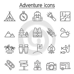 Camping & Adventure icon set in thin line style