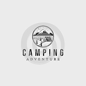 camping adventure line art vintage logo vector illustration template icon graphic design