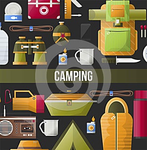 Camping adventure poster for summer camp club or scout expedition.