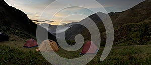 Camping on Andes Mountains Peru at high altitude