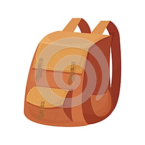 Camping backpack, knapsack in cartoon style isolated on white background. Bag for activity, retro accessory. Casual