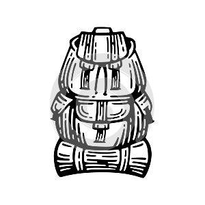 Camping backpack in style retro illustration. - vector