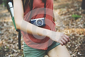 Camping Backpacker Photographer Camera Adventure Concept