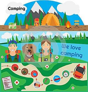 Camping Banner People with Dog