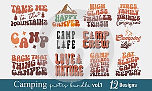 Camping Camper life Camp Quotes Collection Set Retro Typographic Art Bundle on White Background