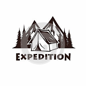 Camping, Campfire, Mountain Vintage Vector Logo and Labels Set. Illustration for Sport and Recreation