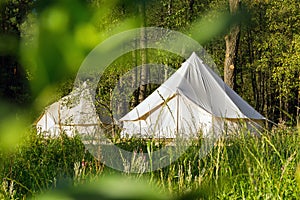 Camping canvas bell tents outdoors