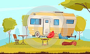 Camping Cartoon Composition
