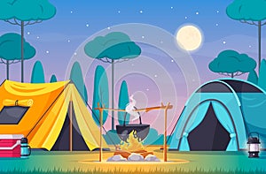 Camping Cartoon Composition