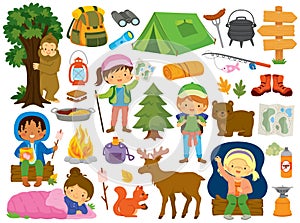 Camping clipart with kids and animals