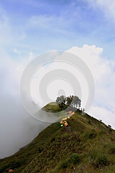 Camping in the clouds on the crater of mt Rinjani