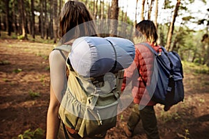 Camping Couple Trek Backpacker Walking Concept
