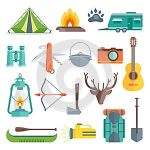 Camping Decorative Flat Icons Set