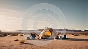 Camping in the desert in the middle of nowhere. Generative AI