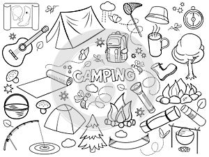 Camping design colorless set vector