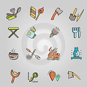 Camping elements outline icons set. linear style symbols collection, line signs pack. vector illustration