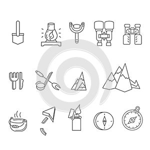 Camping elements outline icons set. linear style symbols collection, line signs pack. vector illustration