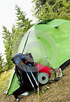 Camping Equipment with Tent, Backpack and Boots