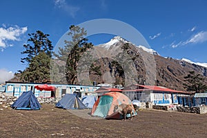 Camping with Everest in the background