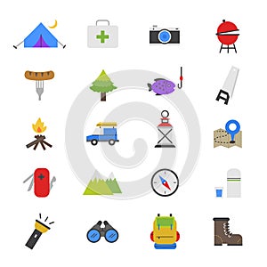 Camping Flat Color Icons