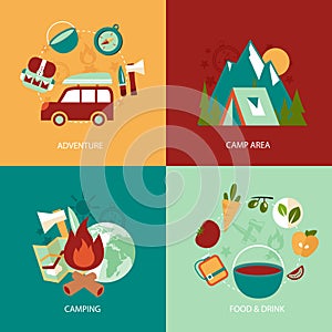 Camping flat icons set vector design illustration