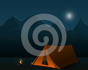 Camping forest night illsutration landscape vector tent