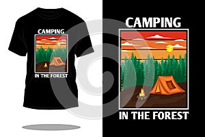 Camping in the forest retro t shirt design