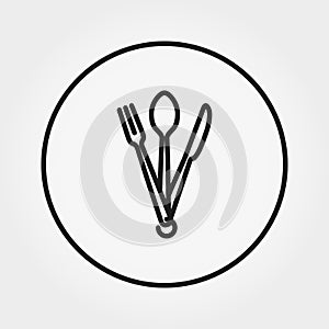 Camping fork, spoon, knife. Icon. Thin line