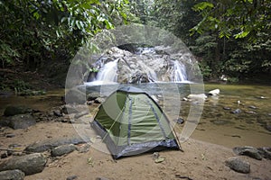 Camping in front of Lata Mecu waterfall