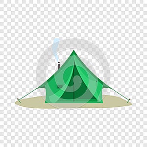 Camping green tent icon, flat style