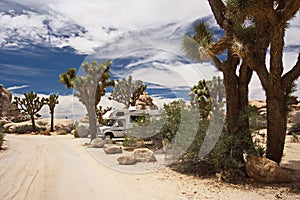 Camping in Hidden Valley Campground in Joshua Tree National Park in California in the USA