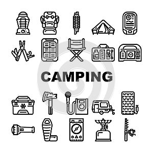 Camping Hiker Tool And Gadget Icons Set Vector