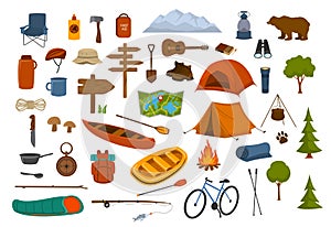 Camping hiking gear and supplies graphics