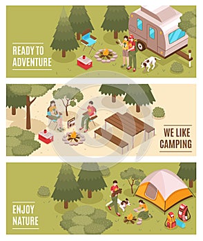 Camping Hiking Isometric Banners